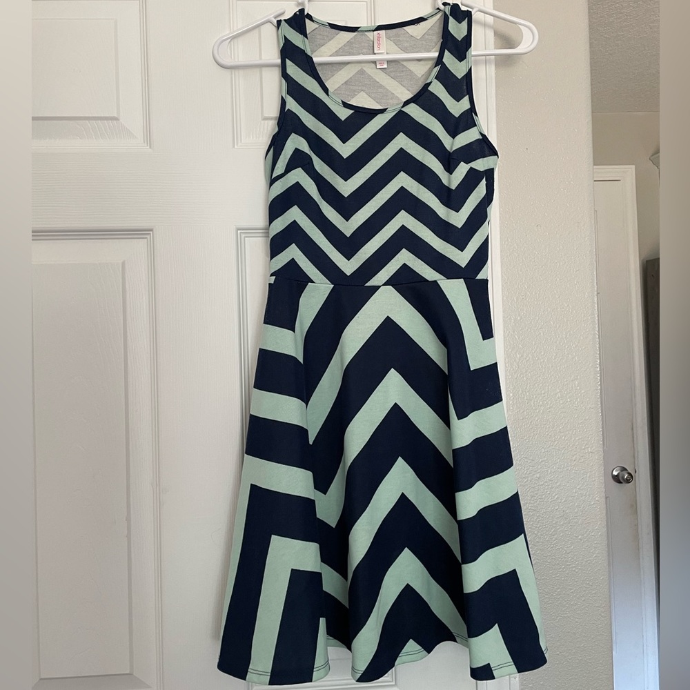 Xhilaration Mint/Navy Striped a-line Dress